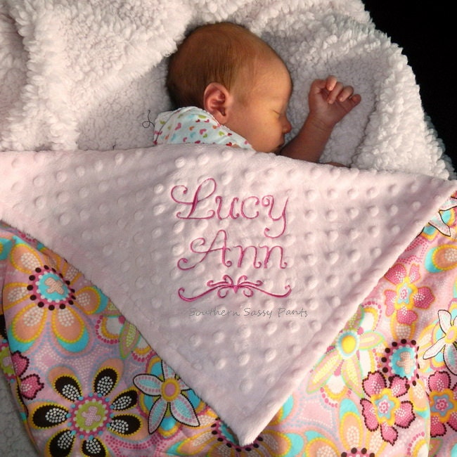 Embroidered Baby Blanket Baby Girl Blanket by southernsassypants