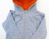Toddler Monster Hoodie - Size 4T - Gray with orange - horned sweatshirt, custom jacket, great gift for kids
