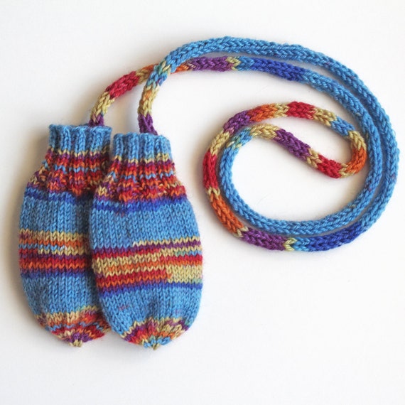 Thumbless Baby Mittens on a String. Infant 9 to 12 Months Knit