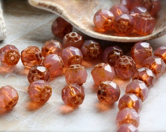 Czech glass 6mm renaissance fire polish glass bead strand Milky Translucent Pink Picasso