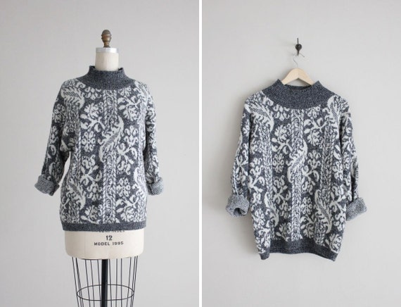 gray wool sweater / united colors of benetton / patterned sweater