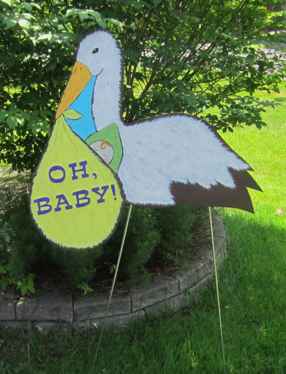 STORK Wood Yard Sign Original Hand Painted Hand Crafted