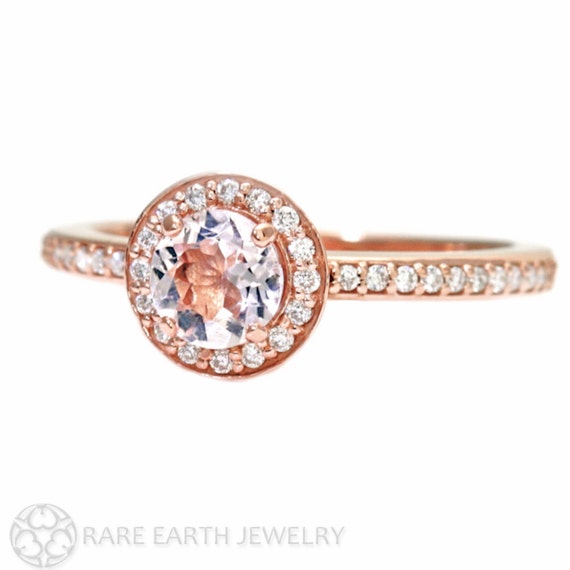 18K Morganite Ring Diamond Halo Morganite Engagement by RareEarth