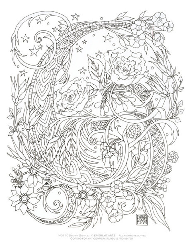 Download Printable Coloring Page Starry Swirls by emerlyearts on Etsy
