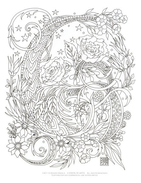 Printable Coloring Page Starry Swirls by emerlyearts on Etsy