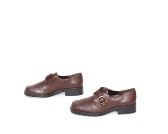 size 8 PLATFORM brown leather 80s OXFORD BUCKLE ankle boots