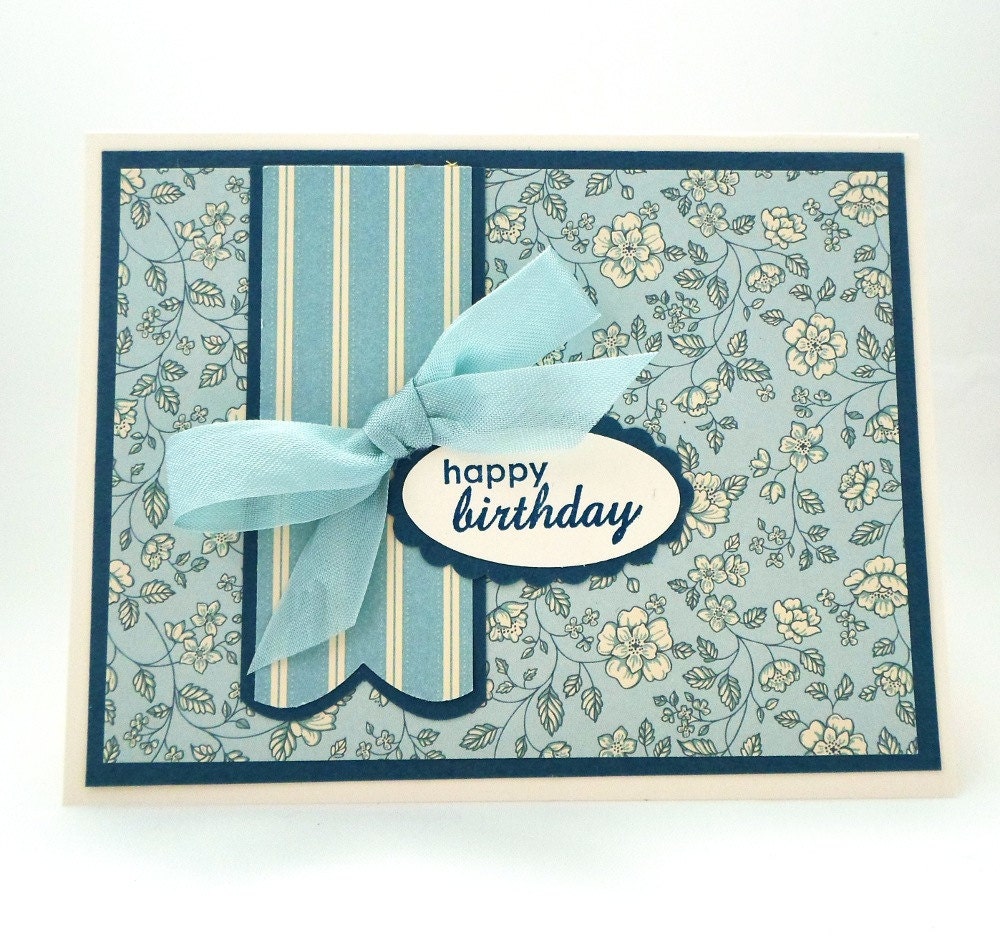 Handmade Birthday Card Pretty Birthday Card for Her Blue