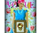 Frida Kahlo Vogue Spoof Instant Digital Download Original Print Photomontage Blue Pink Roses Fusion Small to Poster Skull Tattoo Magazine Frida Kahlo Vogue Spoof Instant Digital Download Original Print Photomontage Blue Pink Roses Fusion Small to Poster Skull Tattoo Magazine