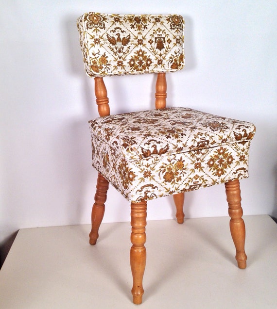 vintage wooden sewing chair with storage seat