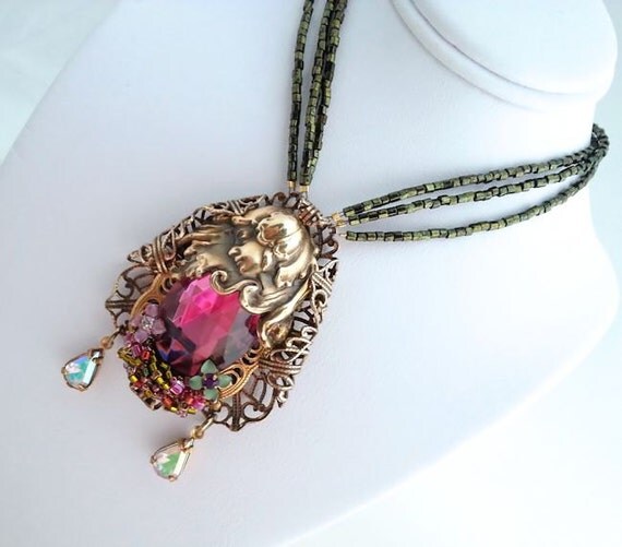 RESERVED Forest Nymph necklace Mucha jewelry vitrail