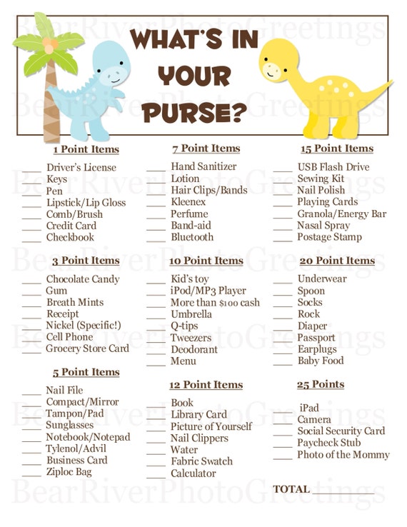 Instant Download What's In Your Purse Baby Shower Game