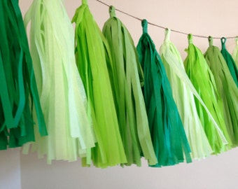 GREEN OMBRE / tissue paper tassel garland / photo backdrop / nursery decoration / wedding decorations / birthday decor / party decorations