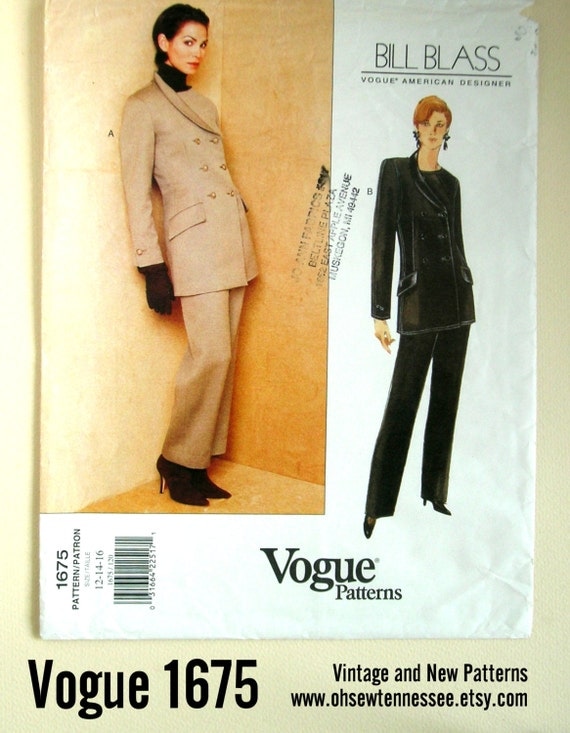Ladies' Bill Blass Pant Suit Vogue 1675 Vintage
