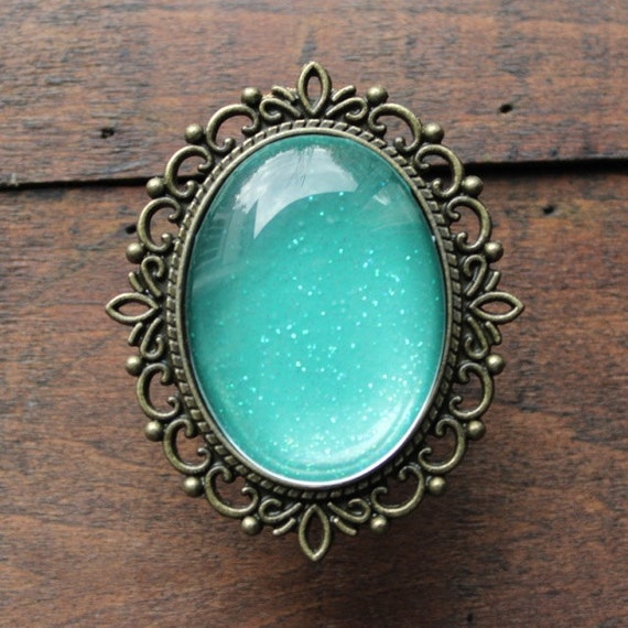 Oval Glitter Drawer Knobs Turquoise with SILVER or BRASS