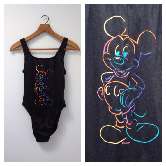 80s 90s Mickey Mouse Swim Suit One Piece Bathing Suit High