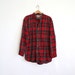 Vintage 80s Men's Red Collarless Flannel Shirt // Long Sleeve Winter Shirt