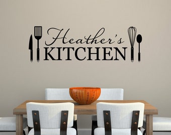 Kitchen Wall Decal - Personalized Name Decal - Kitchen Utensils