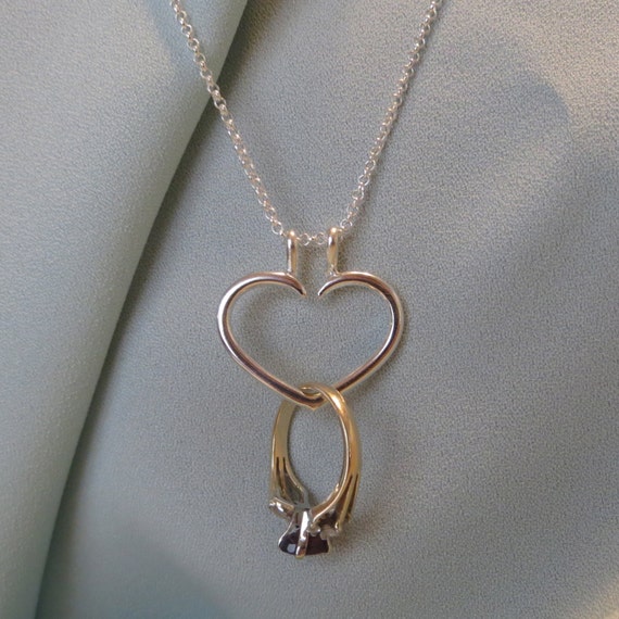 Heart Engagement  Ring  Holder  Necklace  Charm Pendant  Sterling