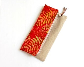 Fold over clutch, Foldover clutch, Poppy Red Bali Batik Beige Handbag, Zippered Wallet Purse Evening clutch