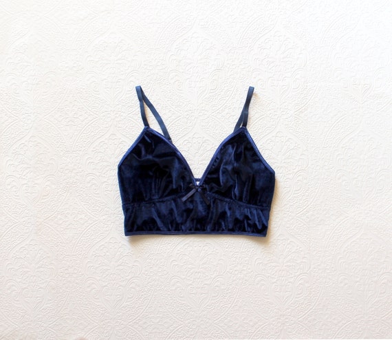 Longline Bralette Soft Bra 'Midnight' Navy Blue Velvet