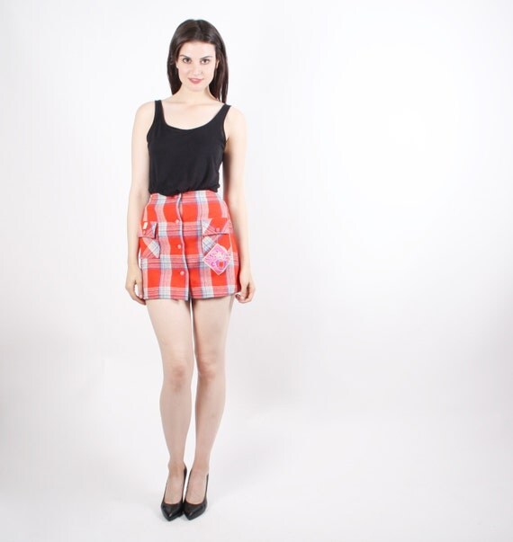 60s Red Plaid Mini Skirt Vintage 60s Short Skirts by aiseirigh