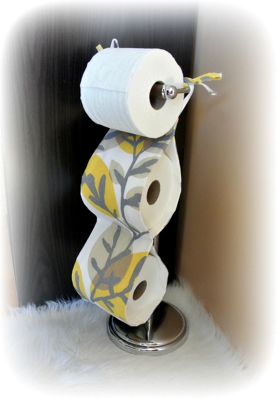 Fabric Toilet Paper Holder Yellow & Grey . Bathroom