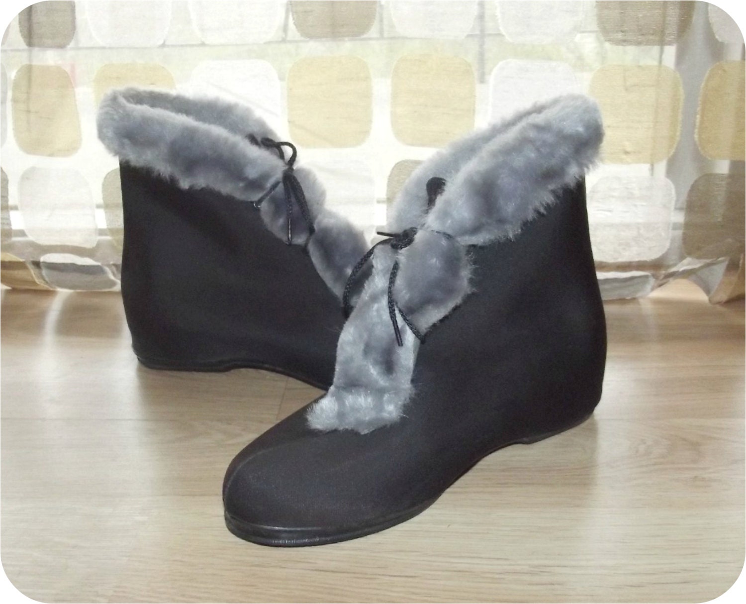 Vintage 50s Faux Fur Overshoe Galoshes Boots Ladies Sz 9 Lined