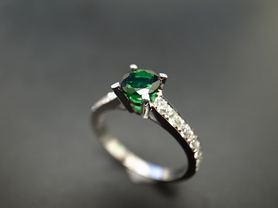 Green Garnet Diamond Engagement Ring in 14K White Gold Green