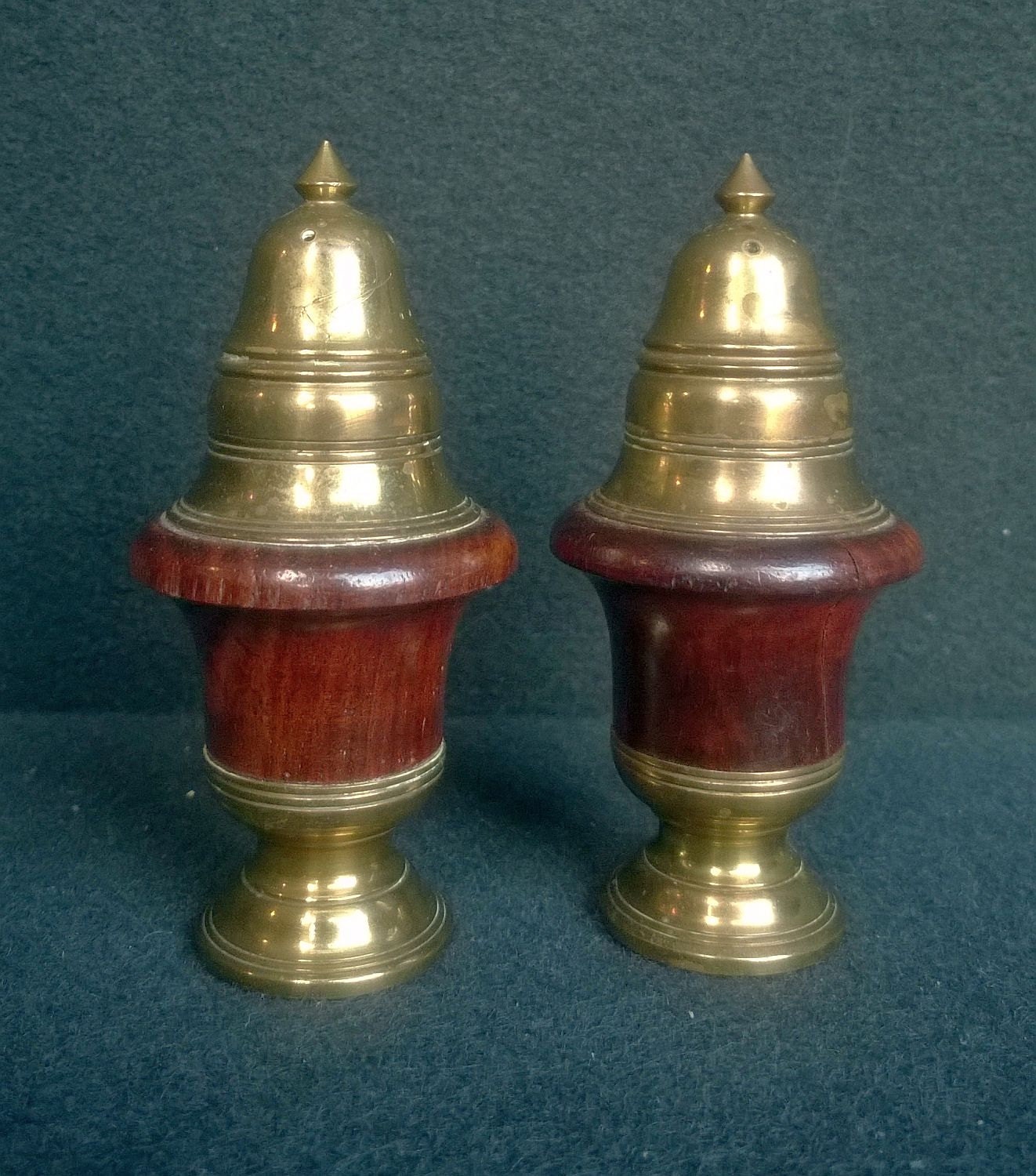 Vintage Brass and Wood Salt and Pepper Shakers Haute Juice