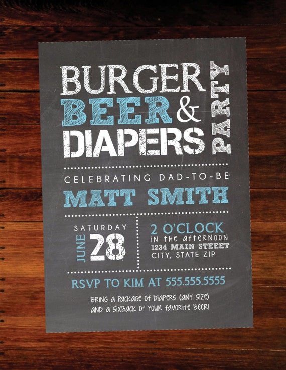 Burger and beer, Diaper invitation - set of 15 Il_570xn