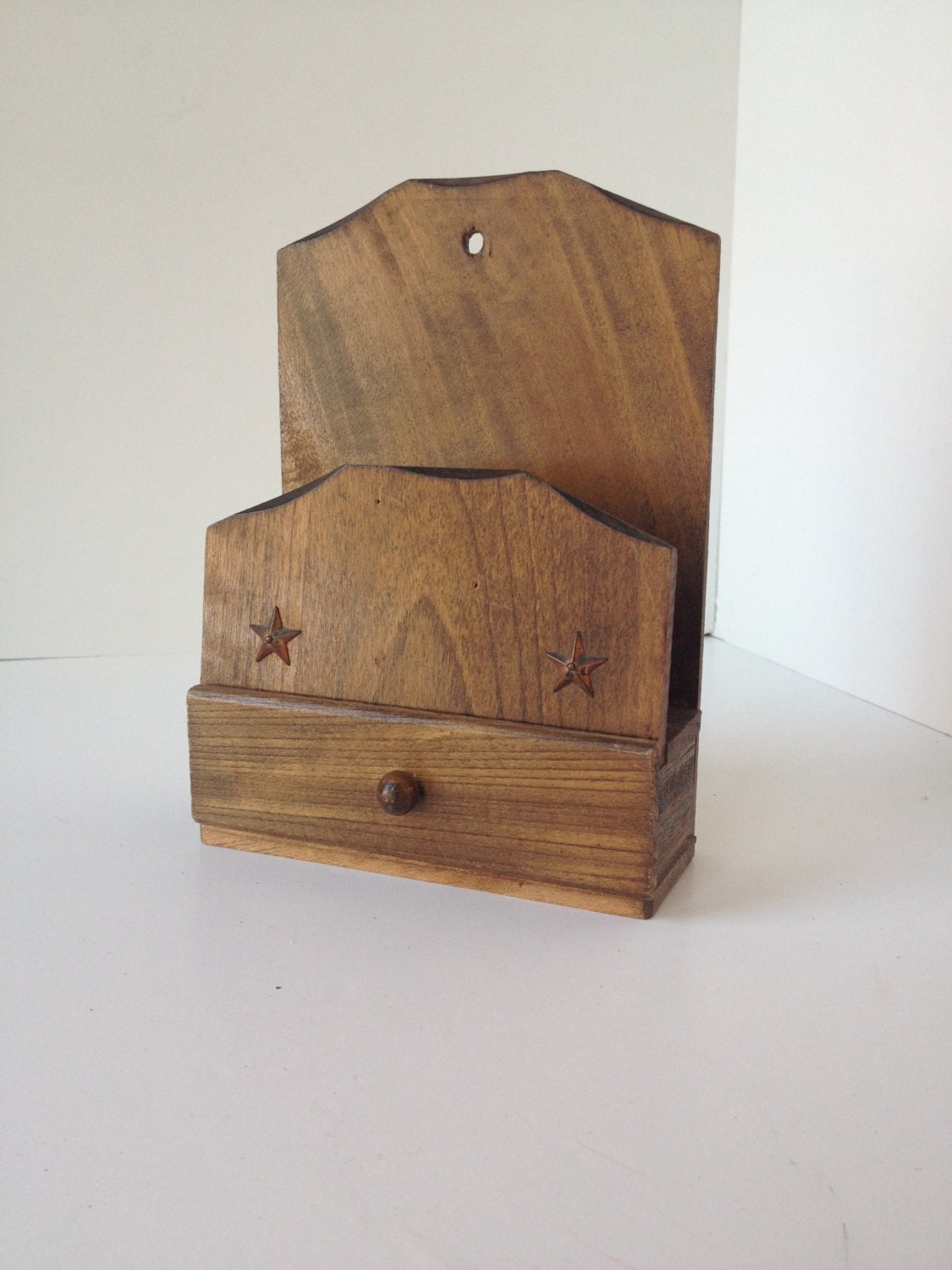 Vintage Wooden Mail Organizer with Drawer