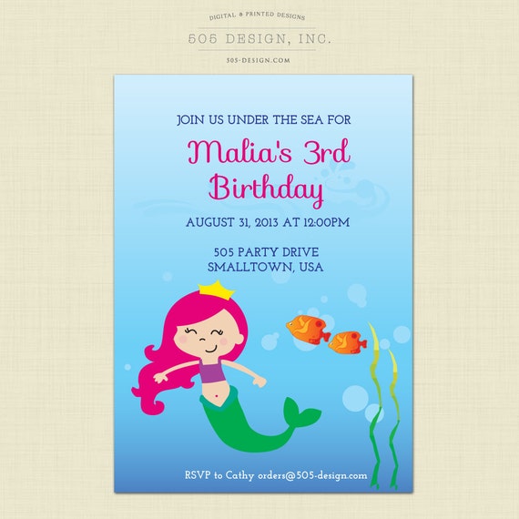 Mermaid Invitation - Printable Invitation by 505 Design Inc Il_570xn
