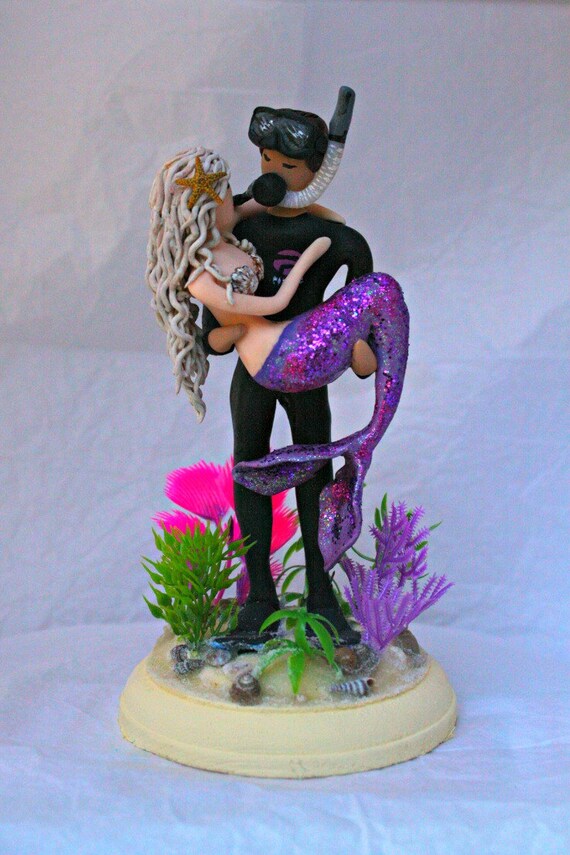 Mermaid and Scuba Diver Wedding Cake Topper CUSTOMIZED to your