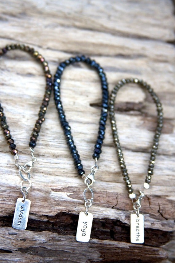 Items similar to Inspirational Word Charm BraceletsPyrite Series on Etsy