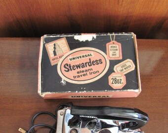 Vintage 50's Universal Stewardess Steam Travel Iron - Original Box - Model 1675 - AC Only - Suitcase - Vacation - Travel - Luggage