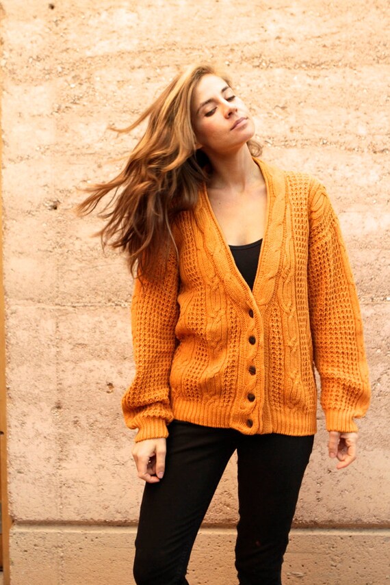 90s OXFORD mustard yellow CARDIGAN sweater PREPPY by ZiaVintage