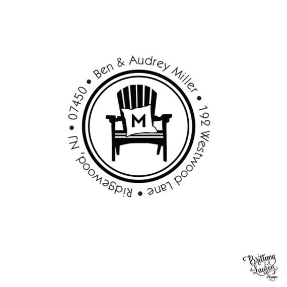  Rubber Stamp or Self Inking - Adirondack Chair with Monogram Pillow