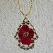 Gold Hamsa Necklace with Red Pressed Flower, Hamsa Flower Resin Necklace