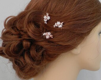 Rose Gold Bridal Hair pins, Bridal Hair comb, Vintage style hair pins, Swarovski crystal hair clip, Rhinestone hair comb, Piper Hair Pins