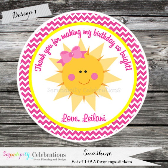 set of 12 personalized favor tags sunshine pink yellow