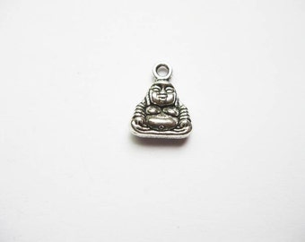 10 TINY Buddha Charms in Silver Tone - C1880