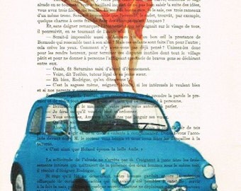 Lady Gaga and Madonna dancing on a fiat-Original Illustration-Art Print-Art Poster- Hand Painting Mixed Media- Gifts for her