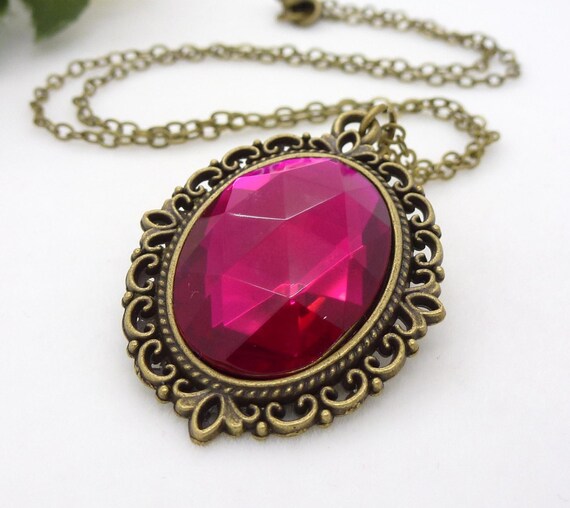 Hot pink necklace bright pink crystal pendant by WickedRuby