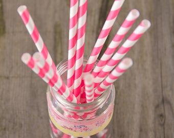 15 Cannucce a righe bianche e fucsia/violetto - 15 Hot Pink and White Striped Paper Straws