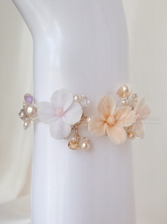 Items similar to Bridal Flower Bracelet Lavender Blush Floral Bridal