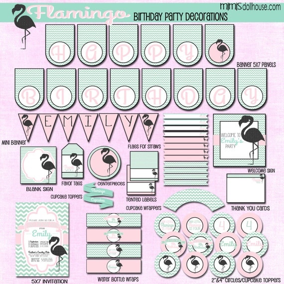 Flamingo Party Decorations- Printable Flamingo Birthday Party Decorations PDF Il_570xn
