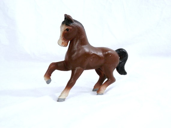 Vintage Prancing Bay Horse Brown with Black Mane Cast Iron Figurine Horse Collectible