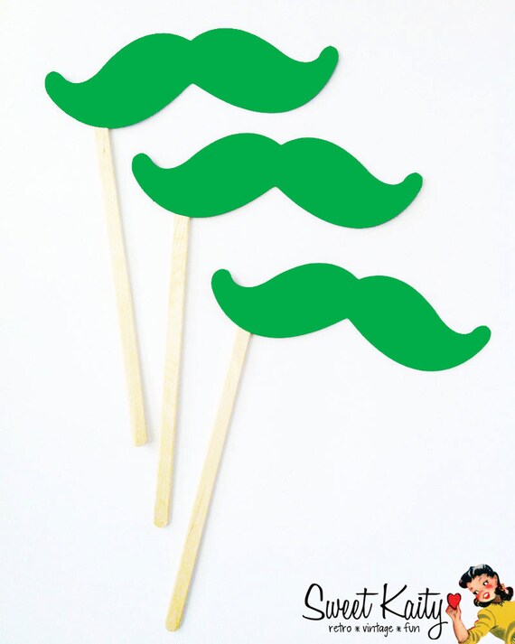 20 Kid Friendly Green Mustaches on a Stick - St Patricks Day Photo Booth Props - Mini Mustache Party Favors Il_570xn