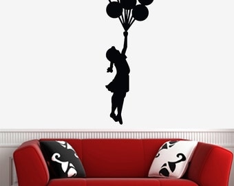 WALL - Banksy Style - Flying Balloon Girl - LARGE - Wall Vinyl Decal (22"w x 60"h) (Color and Size Choices Available)