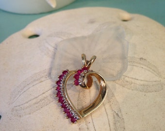 10K Diamond and Ruby Heart Pendant